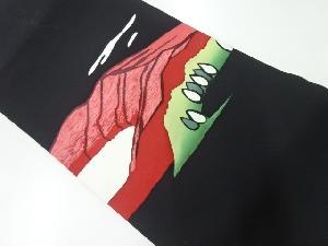 リサイクル　塩瀬手描き山並み風景模様名古屋帯